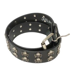 Hot‎ Topic Black & Silver Skull & Crossbones Grommet Belt Mens Size 32